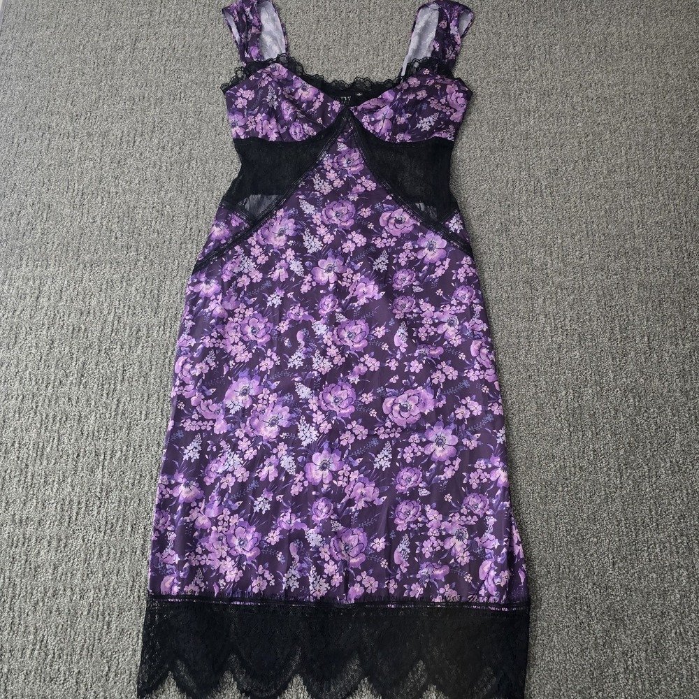 Pretty Damage Purple Floral‎ Lace Midi Dress Womens Small Fairy Grunge Goth Y2K